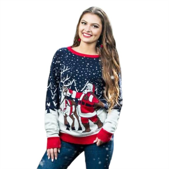 Women’s Santa and Reindeer Ugly Christmas Sweater - Picture 1 of 1